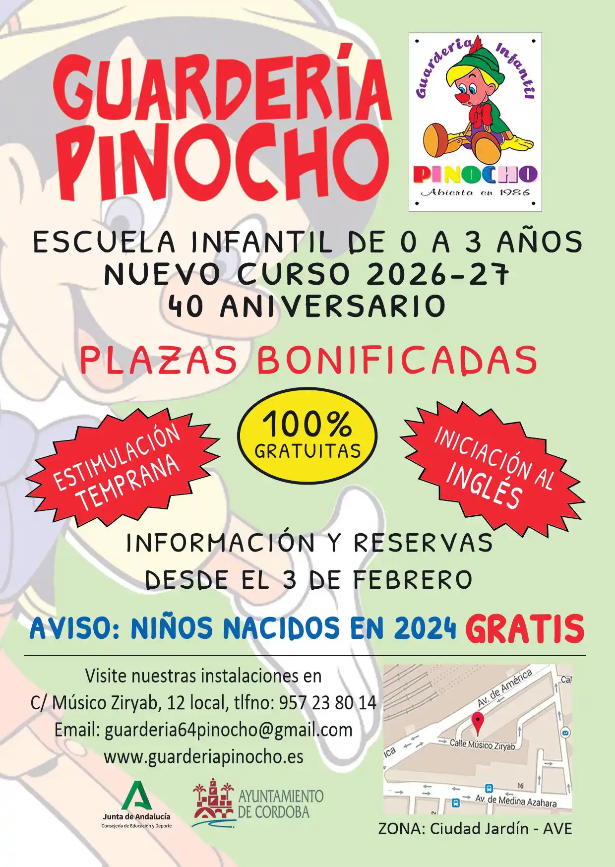 Guarderia Pinocho - Matriculaciones abiertas 2026 2027
